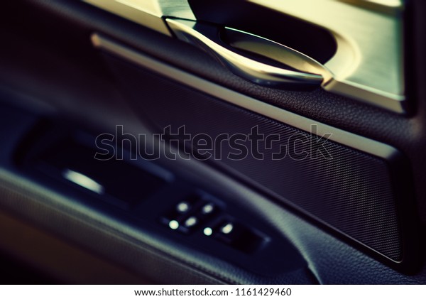 Car interior and dashboard. Various indicators ,\
buttons and control