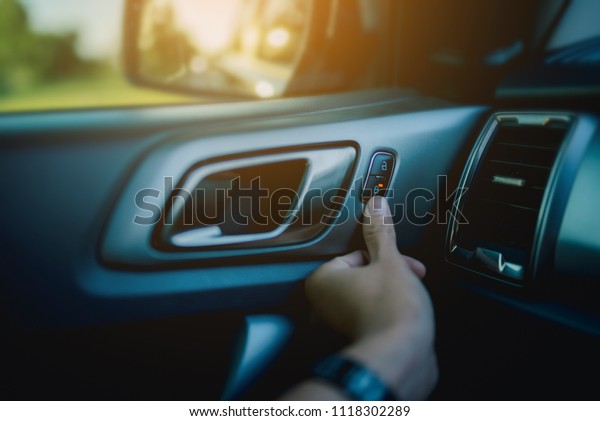 Car interior\
door lock. / Car safety\
concept.