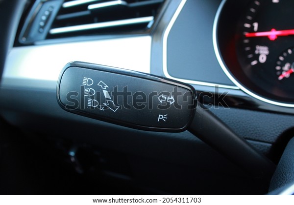 Car interior\
with light switch. Light\
control.
