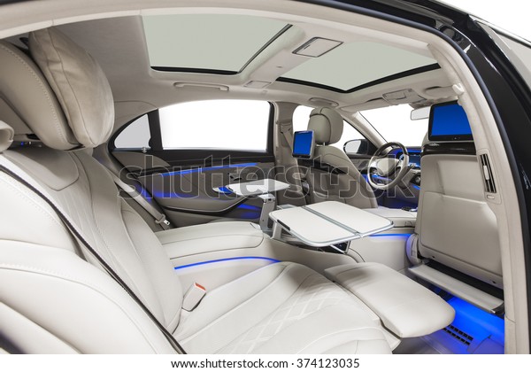 Car Interior Luxury Back Seats Tables Stock Photo Edit Now