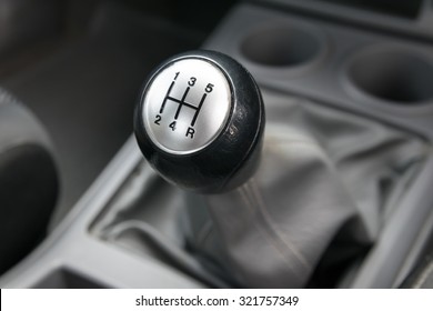 Car interior. manual transmission gear shift.