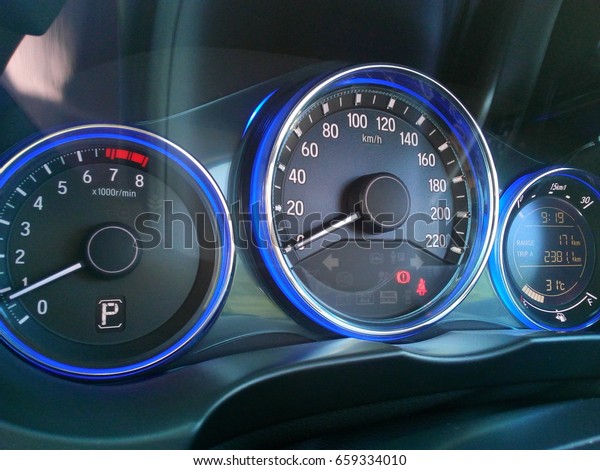 Car Interior Meter Technology Digital Blue Stock Photo Edit