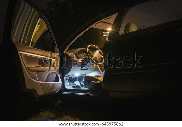 Car interior at
night