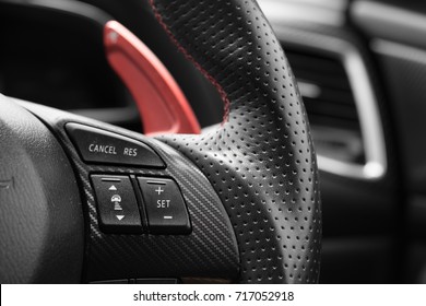 Car Interior. Steering wheel in modern car