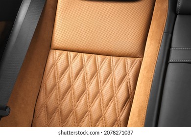 Car interior upholstery design luxury and stylish Beige black leather seats with Alcantara