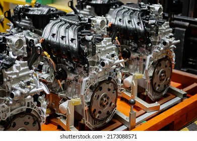 Car Internal Combustion Engine In Production Plant Shop