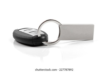 Car Key With Blank Keyring Isolated On White