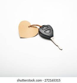 Car Key And Heart Tag Isolated On White Background