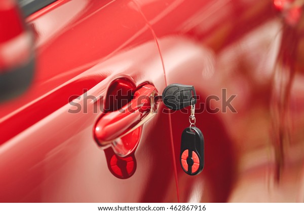 Car key in lock of\
door