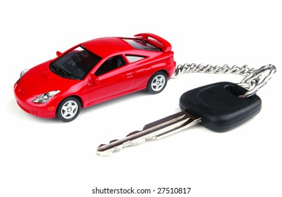 Car Key With Pendant On White Background