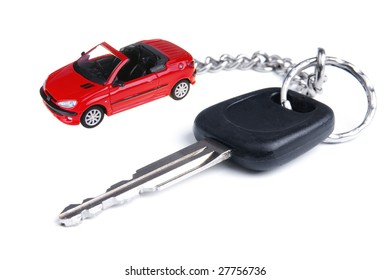 Car Key With Pendant On White Background