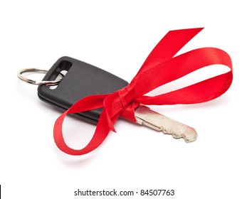 Car Key With Red Bow As A Present