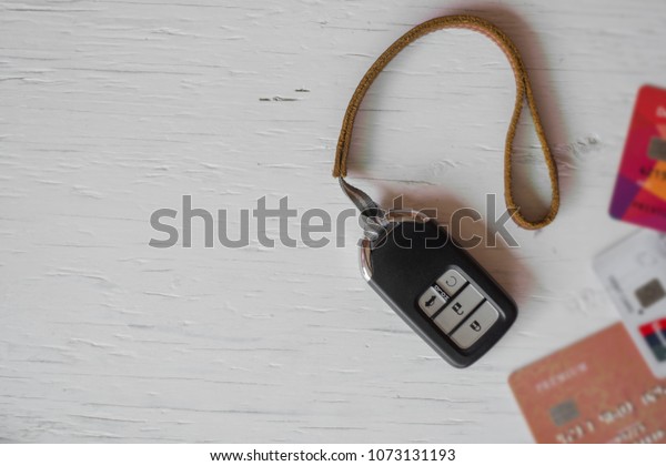 Car Key Remote On Wooden Tableblack Stock Photo Edit Now 1073131193