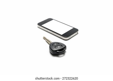 Car Key With Smart Phone Isolated On White Background