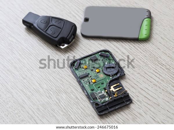 Car Keycard and
smart key, close up photo