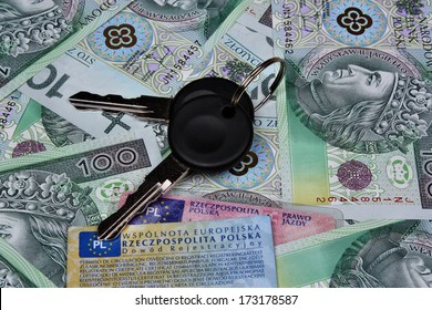 Car Keys And Polish Money  Background