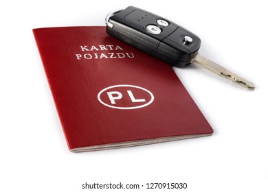 Car keys, polish vehicle card (karta pojazdu) isolated on white background  - Shutterstock ID 1270915030