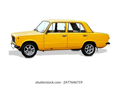 Car lada classic yellow old car uaz isolated on a white background stock design vector template isolated background
