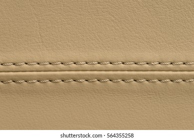 Car Leather Seat Background With Stich. Interior Detail. Macro Photo.