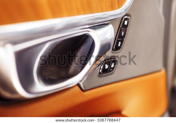 Car Light Brown Leather Interior Details Stock Image