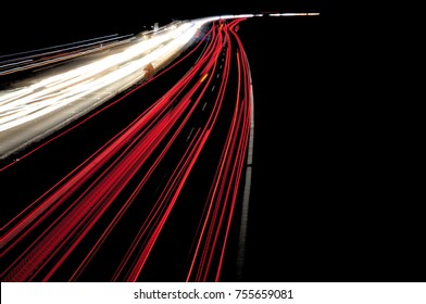 Car Light Lines On A Higway During Trafic Jam At Night