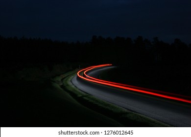 Car Light Trail Taken In The New Forest At Dusk