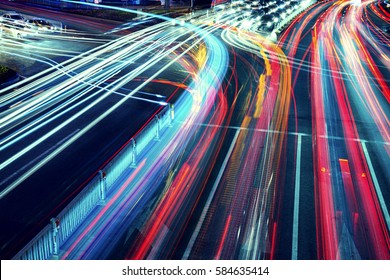 The Car Light Trails In The City