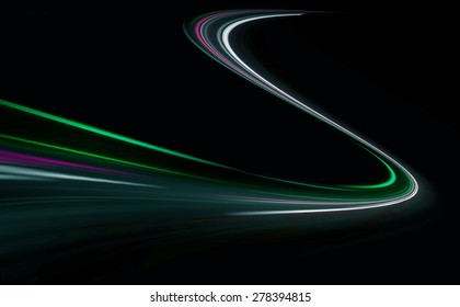 Car Light Trails On Road. Long Exposure Photo