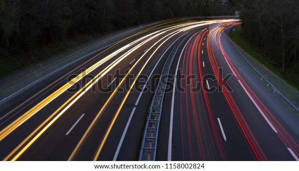 Car lights in the\
highway