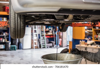 Car Maintenance From A Car For An Oil Change At Auto Shop.