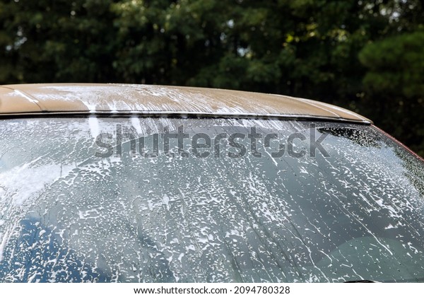 Car maintenance with the washing in the car foam\
under pressure power wash