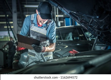 Car Mechanic Detailed Vehicle Inspection. Auto Service Center Theme. 