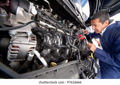 Car at the mechanic for problems with engine