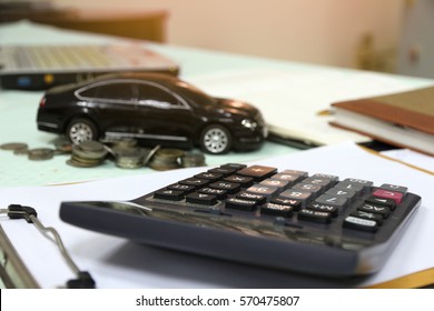 Car Model With Coins, Finance And Loan Concept, Saving Money