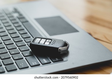 Car Model On The Black Keyboard, Concept: Car, Online Market, Buying, Second Hand, Rental.