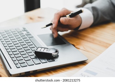 Car Model On The Black Keyboard, Concept: Car, Online Market, Buying, Second Hand, Rental.