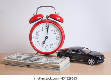 Car With Money And Alarm Clock Time Buy Car Concept