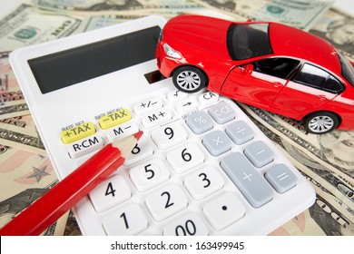 Car Money And Calculator. Payments And Costs.