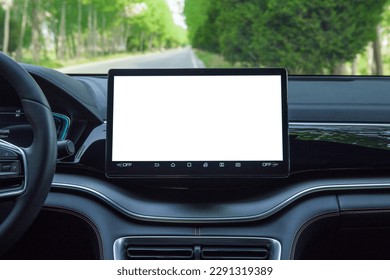 Car multimedia monitors screen with empty space for message. - Shutterstock ID 2291319389
