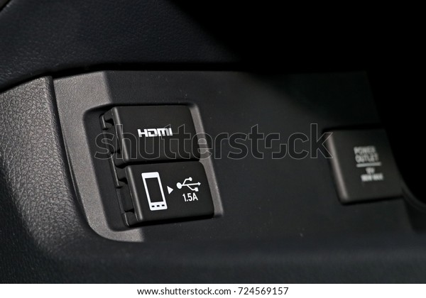 Car Multimedia socket HDMI, Smart phone USB,
Selective focus