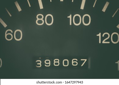 Car Odometer Showing A Very High Mileage.