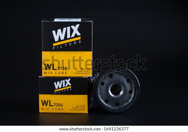 car oil filter wix. Wix filter. oil filter for
car on black background