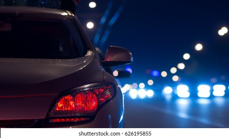 The Car On The City Road. Evening Night Time