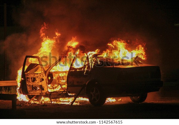 Car On Fire Stock Photo (Edit Now) 1142567615