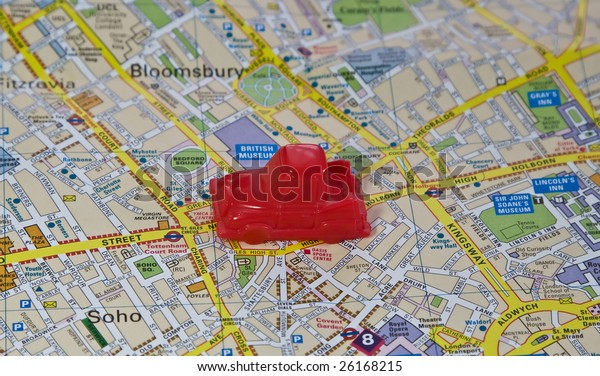 Car on the map of London\
city