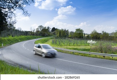 Car On The Road In Italy, Tuscany