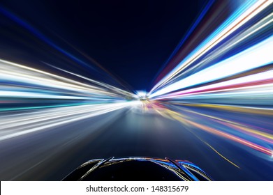 Car On The Road With Motion Blur Background