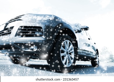 Car On Road And Snow