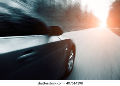 Car On The Road Whit Motion Blur