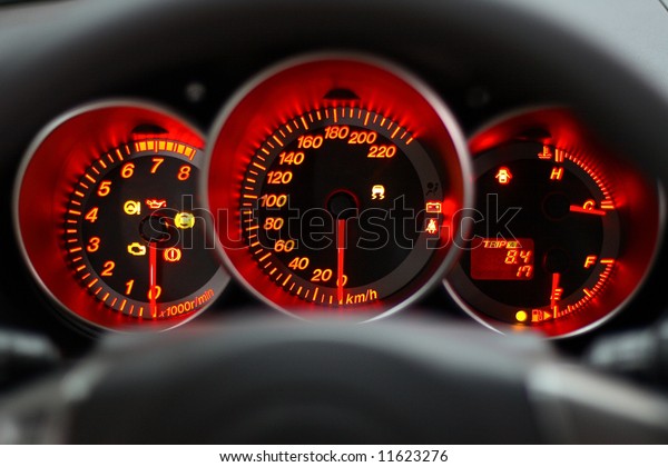 car panel
instrument red speedometer and
tachometer
